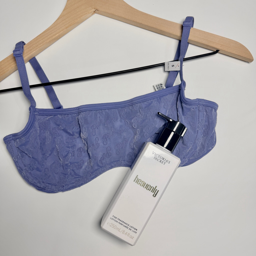 Victoria's Secret PINK Lace Unlined Bandeau Bralette Small NEW Heavenly Lotion